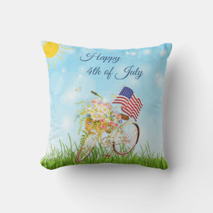 Happy 4th of July bike with flag Cushion
