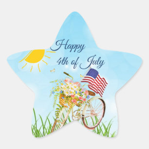Happy 4th of July bike with flag Star Sticker