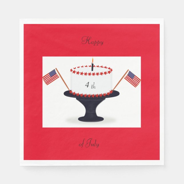 Happy 4th of July Birthday Cake Paper Napkins (Front)
