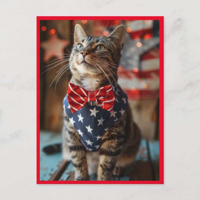 Happy 4th of July Cat Holiday Postcard (Front)