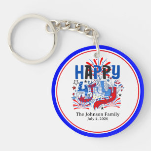 Happy 4th of July Celebration Custum Text Key Ring