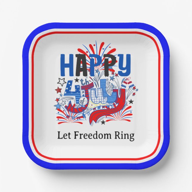 Happy 4th of July Celebration Custum Text Paper Plate (Front)
