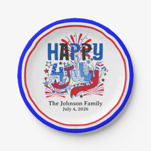 Happy 4th of July Celebration Custum Text Paper Plate