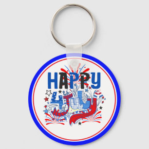 Happy 4th of July Celebration Design Key Ring