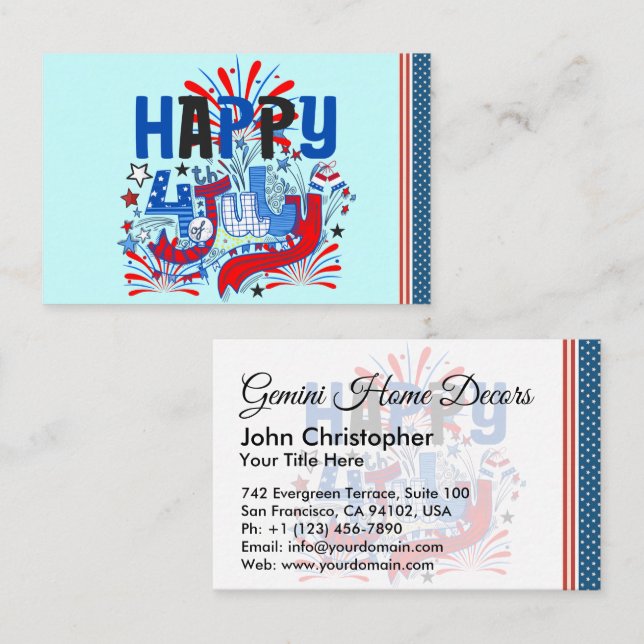 Happy 4th of July Celebration Editable Template Business Card (Front/Back)