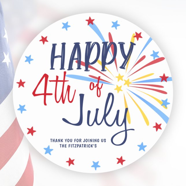 Happy 4th Of July Celebration Party  Classic Round Sticker (Happy 4th Of July Celebration Party Classic Round Sticker)