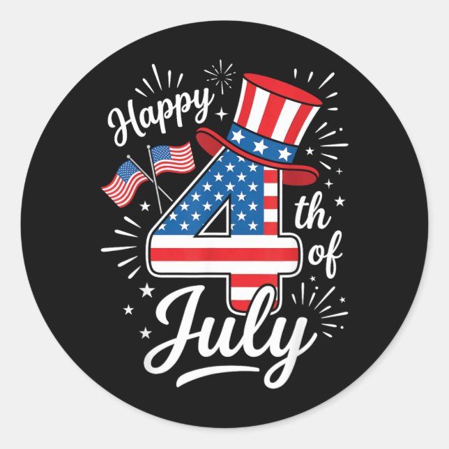 Happy 4th of July Classic Round Sticker (Front)