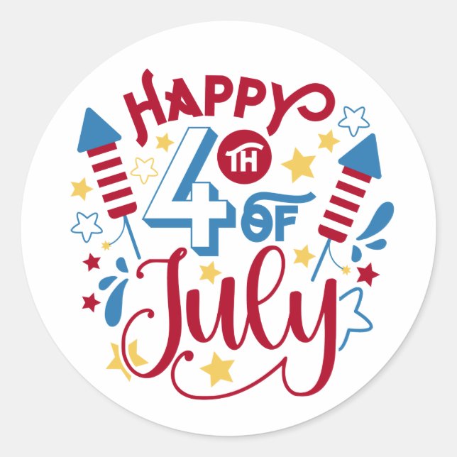 Happy 4th of July Classic Round Sticker (Front)