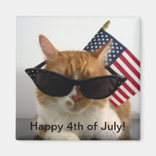 Happy 4th of July Cool Cat with Flag Magnet
