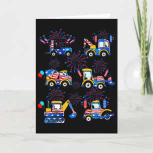 Happy 4th Of July Crane Excavator Construction Tod Card