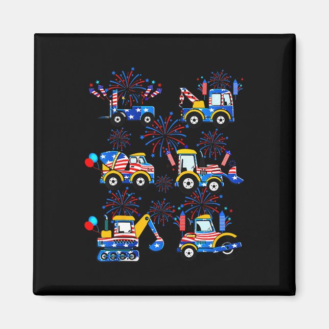 Happy 4th Of July Crane Excavator Construction Tod Magnet (Front)