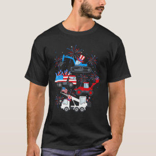 Happy 4th Of July Crane Truck Construction Toddler T-Shirt
