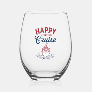 Happy 4th of July Cruise Patriotic Ship Design_1 Stemless Wine Glass