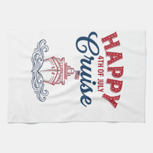 Happy 4th of July Cruise Patriotic Ship Design_1 Tea Towel