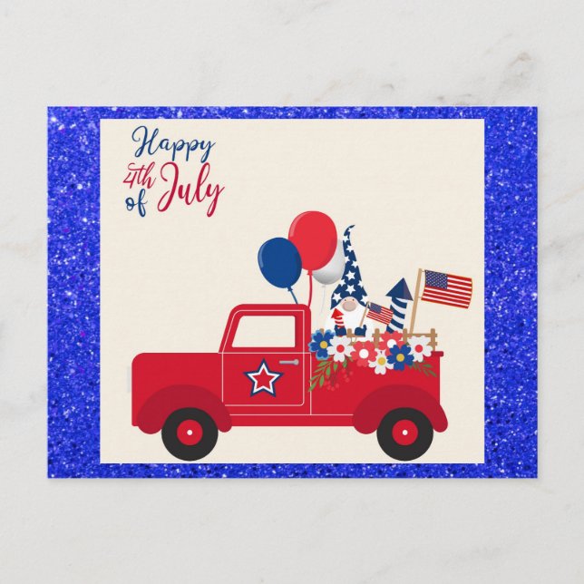 Happy 4th of July Cute Gnome Red White and Blue Postcard (Front)