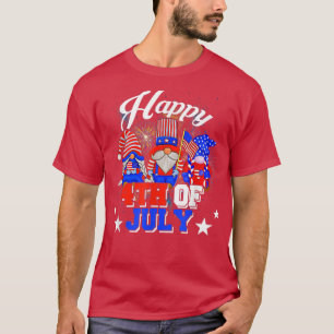 Happy 4th Of July Cute Gnomes American Flag Firewo T-Shirt