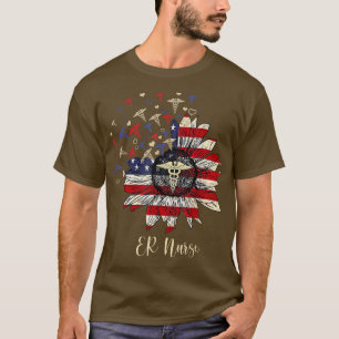 Happy 4th Of July ER Nurse Crew Sunflower American T-Shirt
