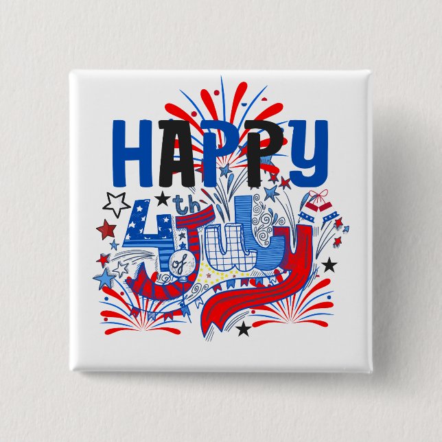 Happy 4th of July Fireworks USA-63261 15 Cm Square Badge (Front)