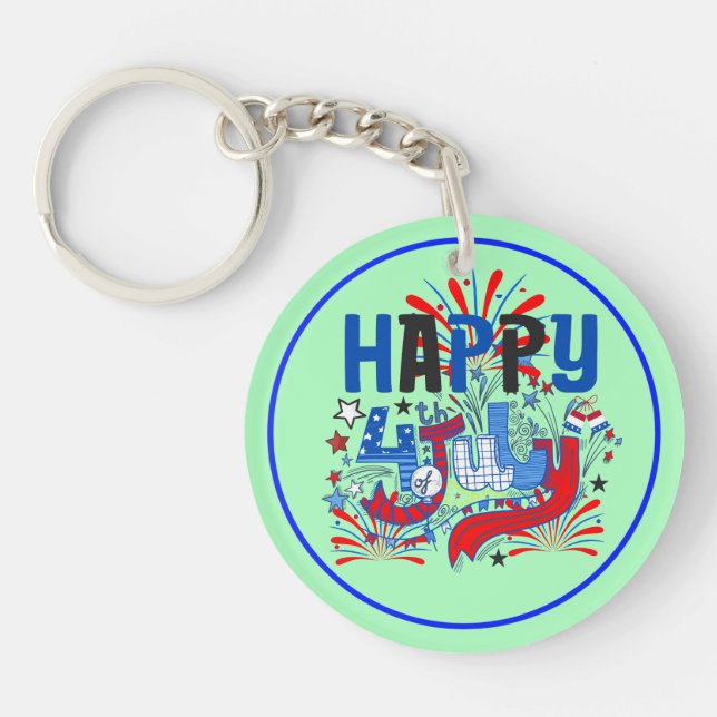 Happy 4th of July Fireworks USA-63261 Key Ring (Front)