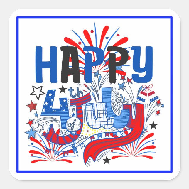 Happy 4th of July Fireworks USA-63261 Square Sticker (Front)