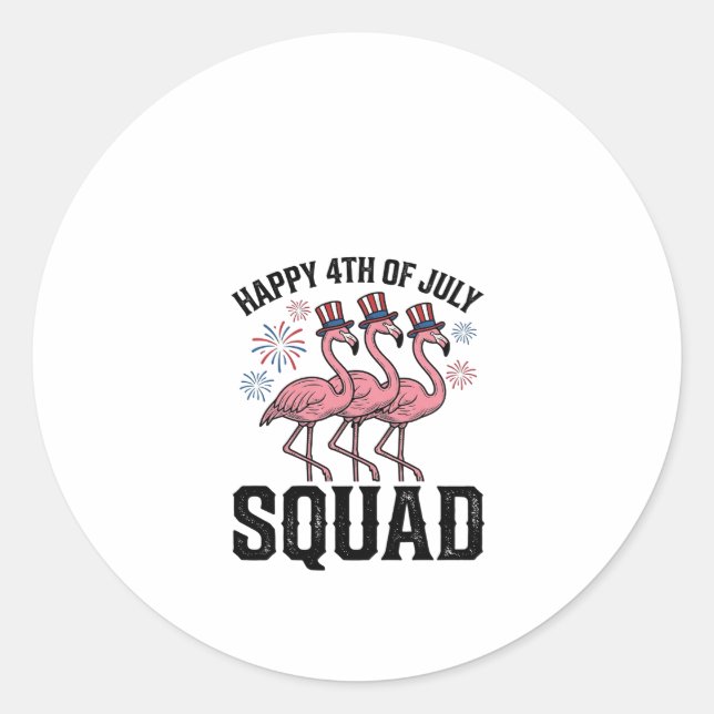 Happy 4th of July Flamingo Squad Vector Design_1 Classic Round Sticker (Front)
