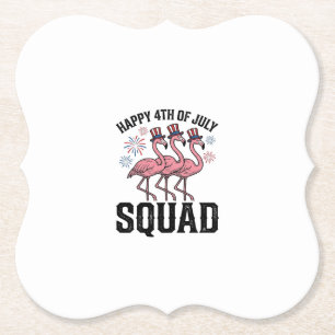 Happy 4th of July Flamingo Squad Vector Design_1 Paper Coaster