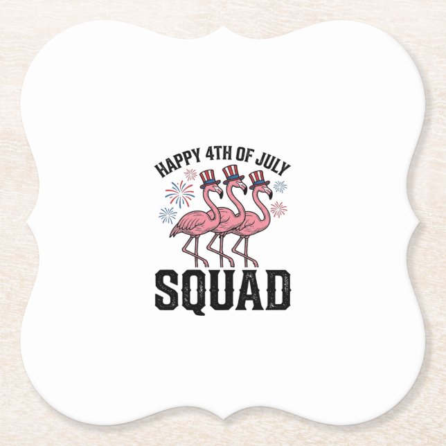 Happy 4th of July Flamingo Squad Vector Design_1 Paper Coaster (Front)