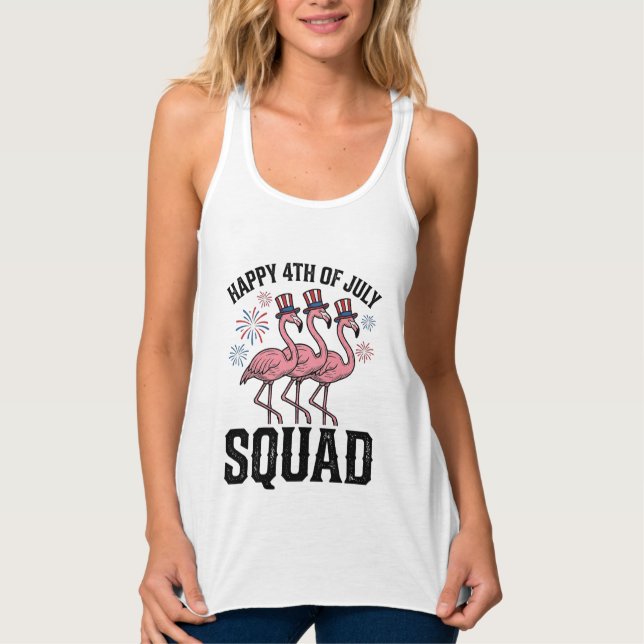 Happy 4th of July Flamingo Squad Vector Design_1 Singlet (Front)