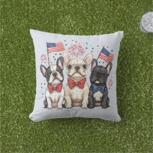 Happy 4th Of July French Bulldogs Cushion