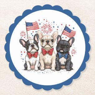 Happy 4th Of July French Bulldogs Paper Coaster