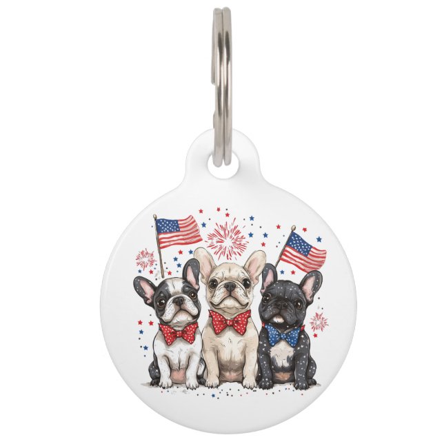 Happy 4th Of July French Bulldogs Pet Tag (Front)
