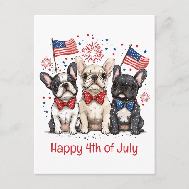 Happy 4th Of July French Bulldogs Postcard (Front)