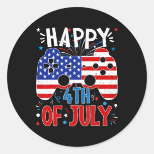 Happy 4th Of July Gaming Patriotic American Flag K Classic Round Sticker