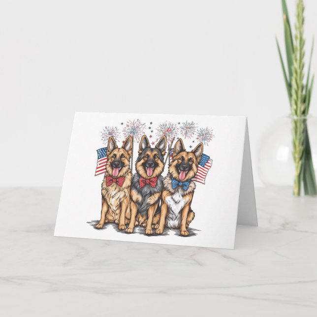 Happy 4th Of July German Shepherd Dogs Card (Front)