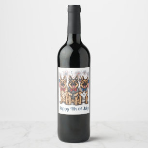 Happy 4th Of July German Shepherd Dogs Wine Label