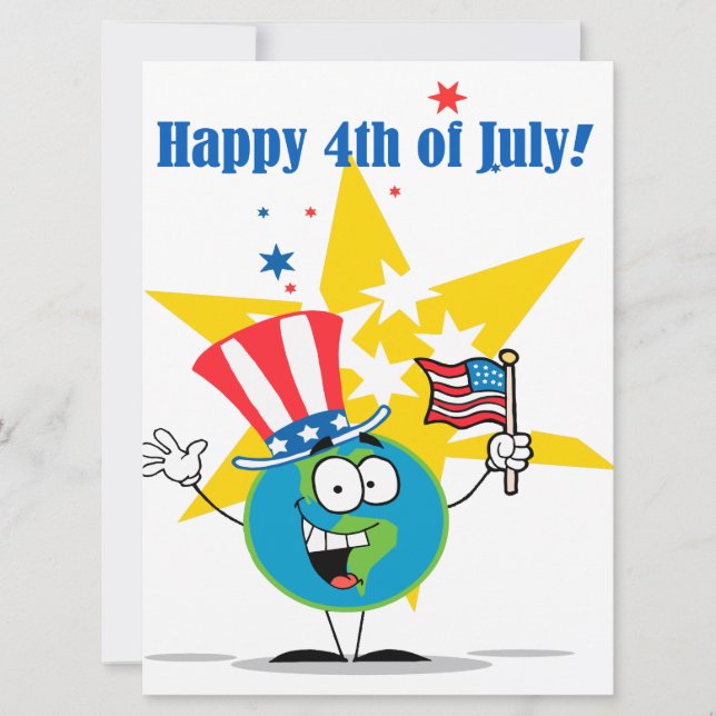 happy 4th of july globe cartoon patriotic card (Front)