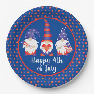 Happy 4th of July Gnomes Red White Blue Paper Plate