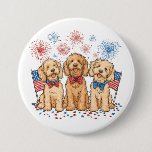 Happy 4th Of July Goldendoodle Dogs Fireworks 7.5 Cm Round Badge