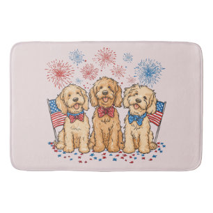 Happy 4th Of July Goldendoodle Dogs Fireworks Bath Mat