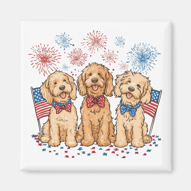 Happy 4th Of July Goldendoodle Dogs Fireworks Magnet (Front)