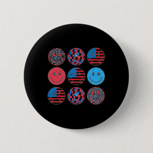 Happy 4th Of July Groovy Smile Face Red White Blue 6 Cm Round Badge