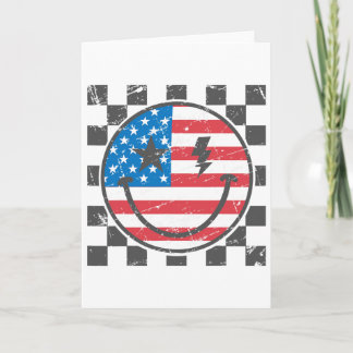 Happy 4th Of July Groovy Smile Face Red White Blue Card