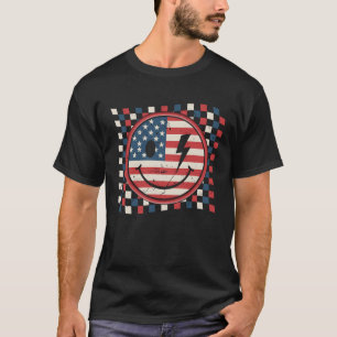 Happy 4th Of July Groovy Smile Face Red White Blue T-Shirt