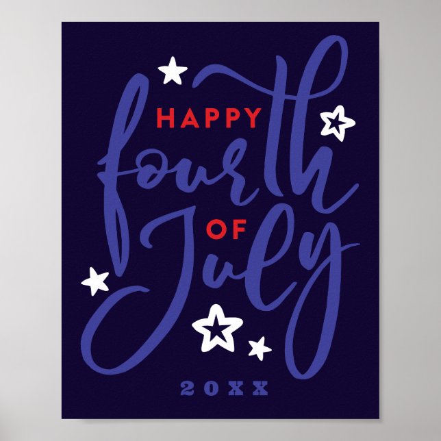Happy 4th of July hand-created script w/stars Poster (Front)