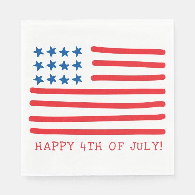 Happy 4th of July | Hand Drawn American Flag Napkin (Front)