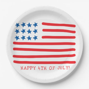 Happy 4th of July Hand Drawn American Flag Paper Plate