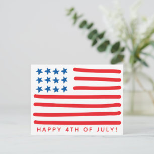 Happy 4th of July Hand Drawn American Flag Postcard