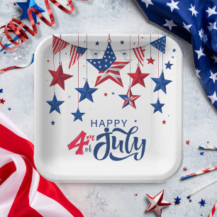 Happy 4th of July Hanging Stars ID1103 Paper Plate