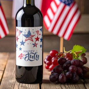 Happy 4th of July Hanging Stars ID1103 Wine Label