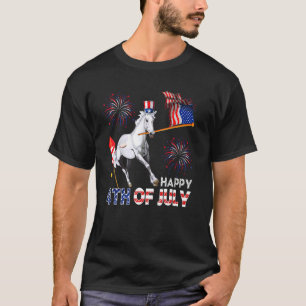 Happy 4th Of July Horse Holding American Flag Fire T-Shirt
